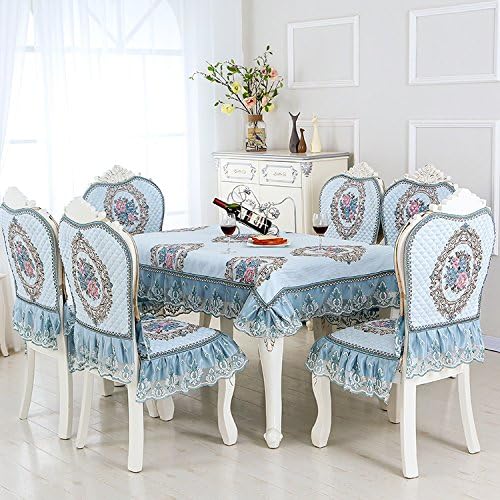 HuaShaoTable Cloth Fabrics Embroidery Blossoms Wire Dining Table Chair Set Cover Four Seasons Universal Home Increase The Upholstery Seat Pad Kit, Blue,200Cm Diameter Round Table Cloth