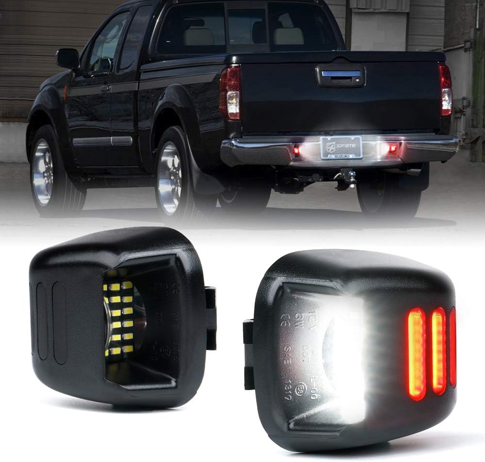 Xprite White LED License Plate Light Tag Lamp Assembly Replacement with Red Running Lamp For Nissan Armada/Frontier/Titan/Xterra/Suzuki Equatorx