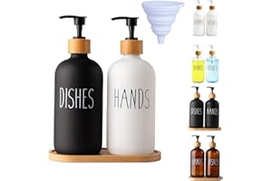 LOOCHICA 2 Pack Glass Soap Dispenser Set with Tray, Hand and Dish Glass Soap Dispensers for Kitchen Sink, Kitchen Soap Dispenser Set Suitable for Black and White Kitchen Decor