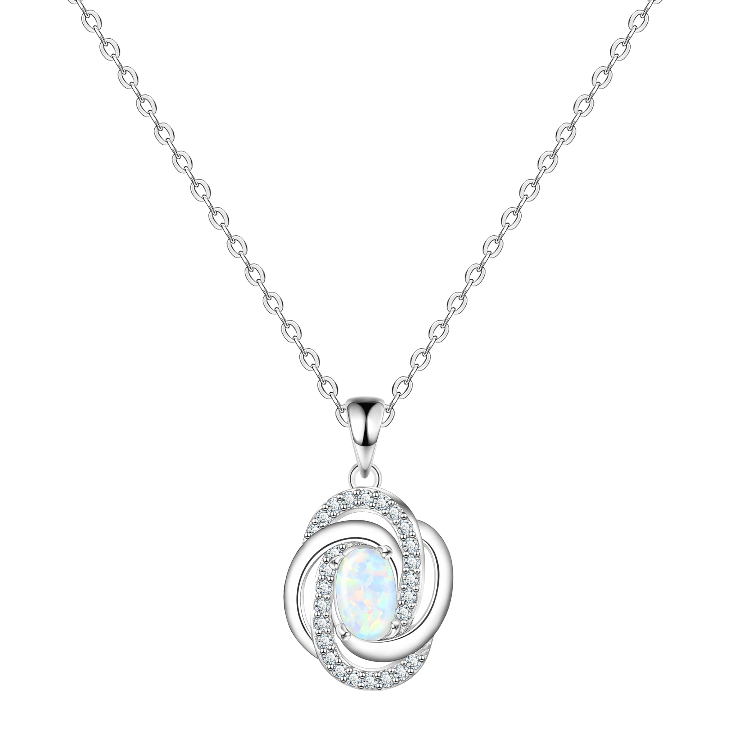 KristLand 925 Sterling Silver Gold Plated Opal Necklace with Cubic Zirconia Stone Party Birthday Gifts for Women Ladies — image 1