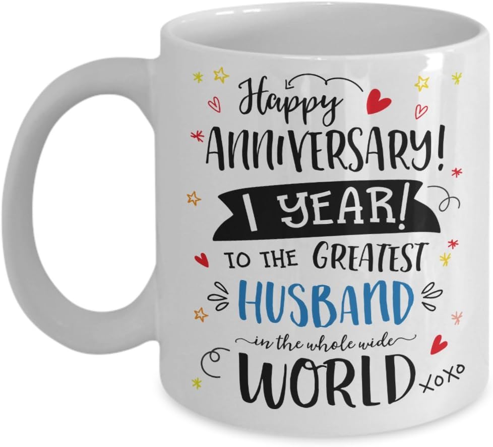 1st Wedding Anniversary Gifts For Him - Greatest Husband Mug - 1 One Year Married First Year Anniversary Cup - Romantic Birthday Valentine Gift Men (15oz)