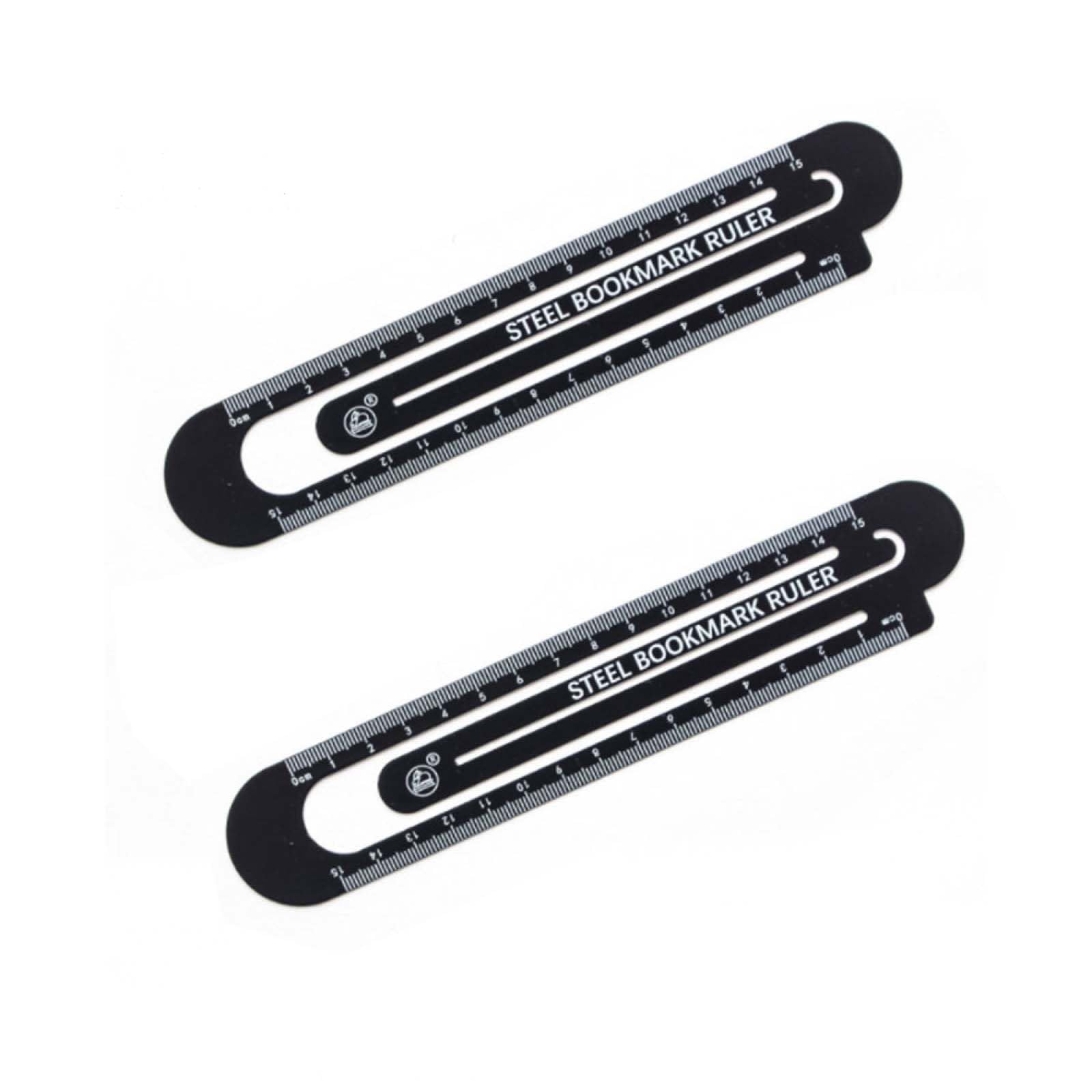 2Pcs Multifunctional Metal Bookmarks and 15cm Rulers, Straight Ruler Measuring Tools (Black)
