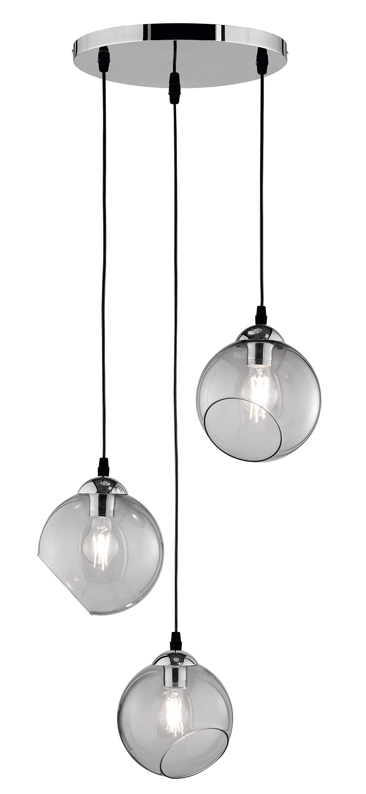 Reality Leuchten Clooney R30073054 Pendant Light Chrome Metal Smoked Glass Excl. 1x E27