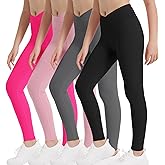 EXARUS 4 Pack Girls Leggings Teen Yoga Pants Crossover V Waist Ankle/Full Length High Waisted for Sports Tween Casual