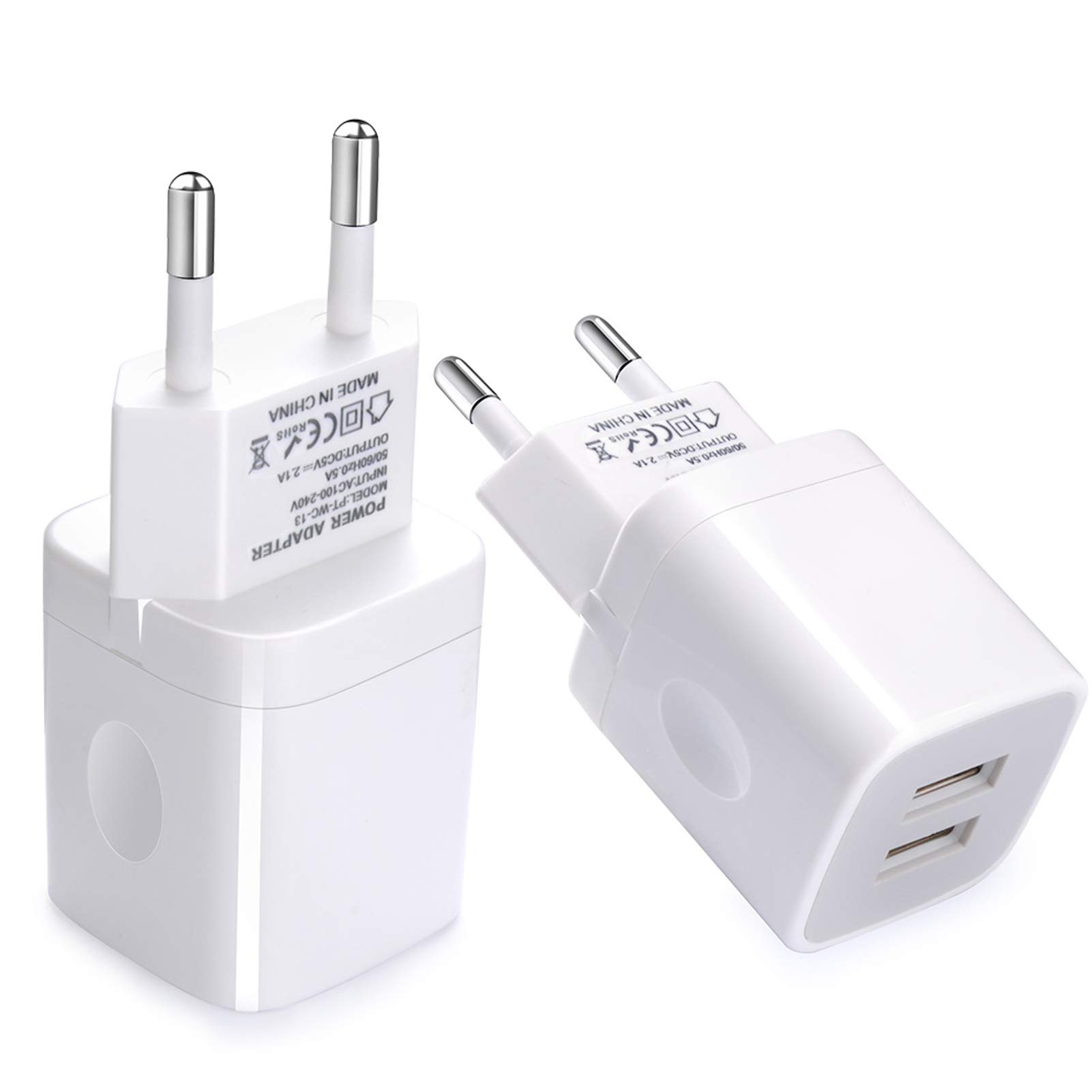 European Wall Charger, Vifigen 2-Pack USB 2.1AMP Universal Europe Charger Block Dual Port Plug Compatible for iPhone 17 16 15 14 13 12 11 Pro Max XS XR X SE 8 7 6 Plus,Samsung S25 S24 A17,Note,LG,Moto
