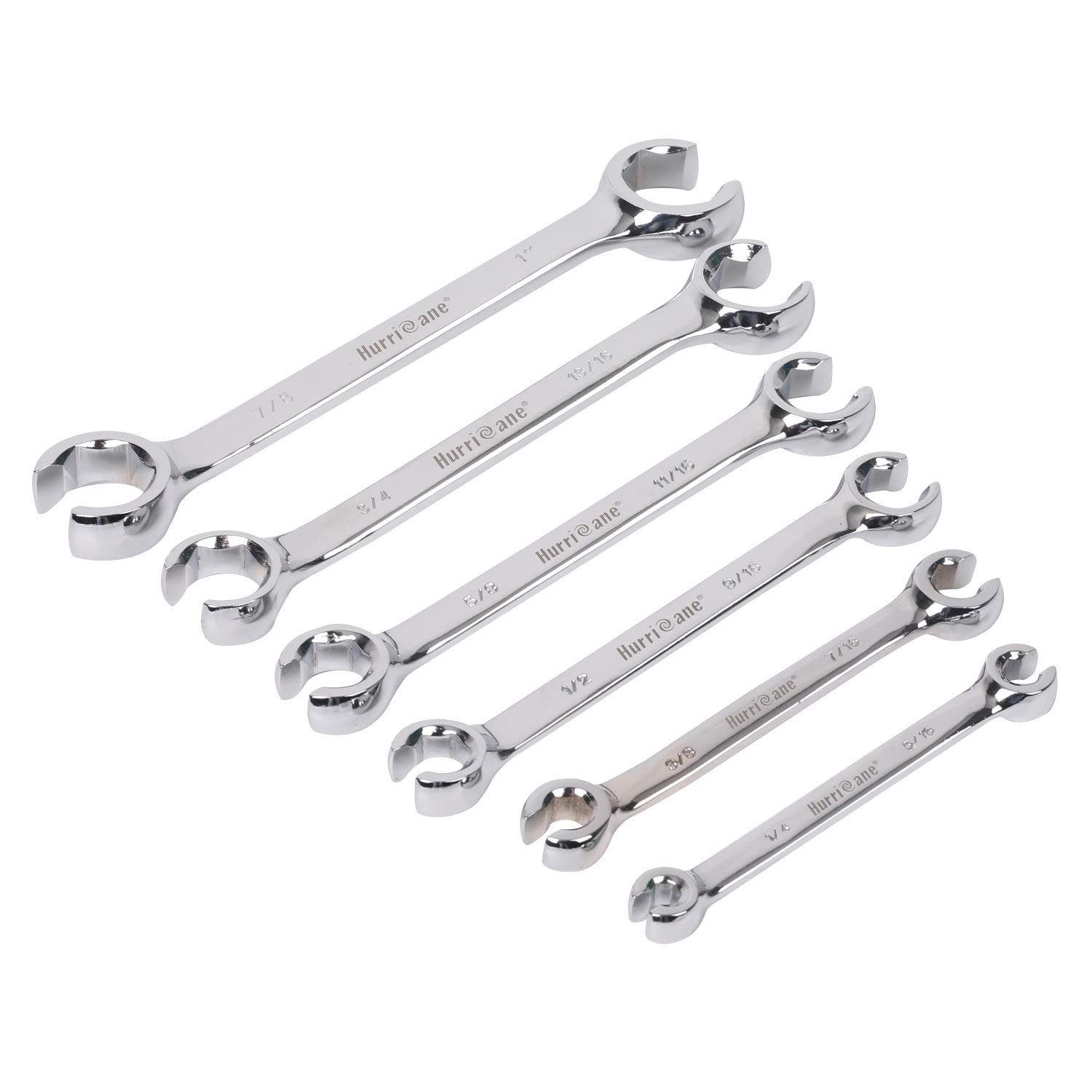 Hurricane 6 Pieces SAE Flare Nut Wrench Set 1/4" to 1", offset end wrench, 6 Point