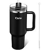Cierto 40 oz Tumbler with Handle - 3-in-1 Lid & Straw, Double Wall Vacuum Insulated Keeps Drinks Hot/Cold All Day, Car Cup Holder Friendly Stainless Steel Travel Mug, Gift for Women Men Teens (Black)