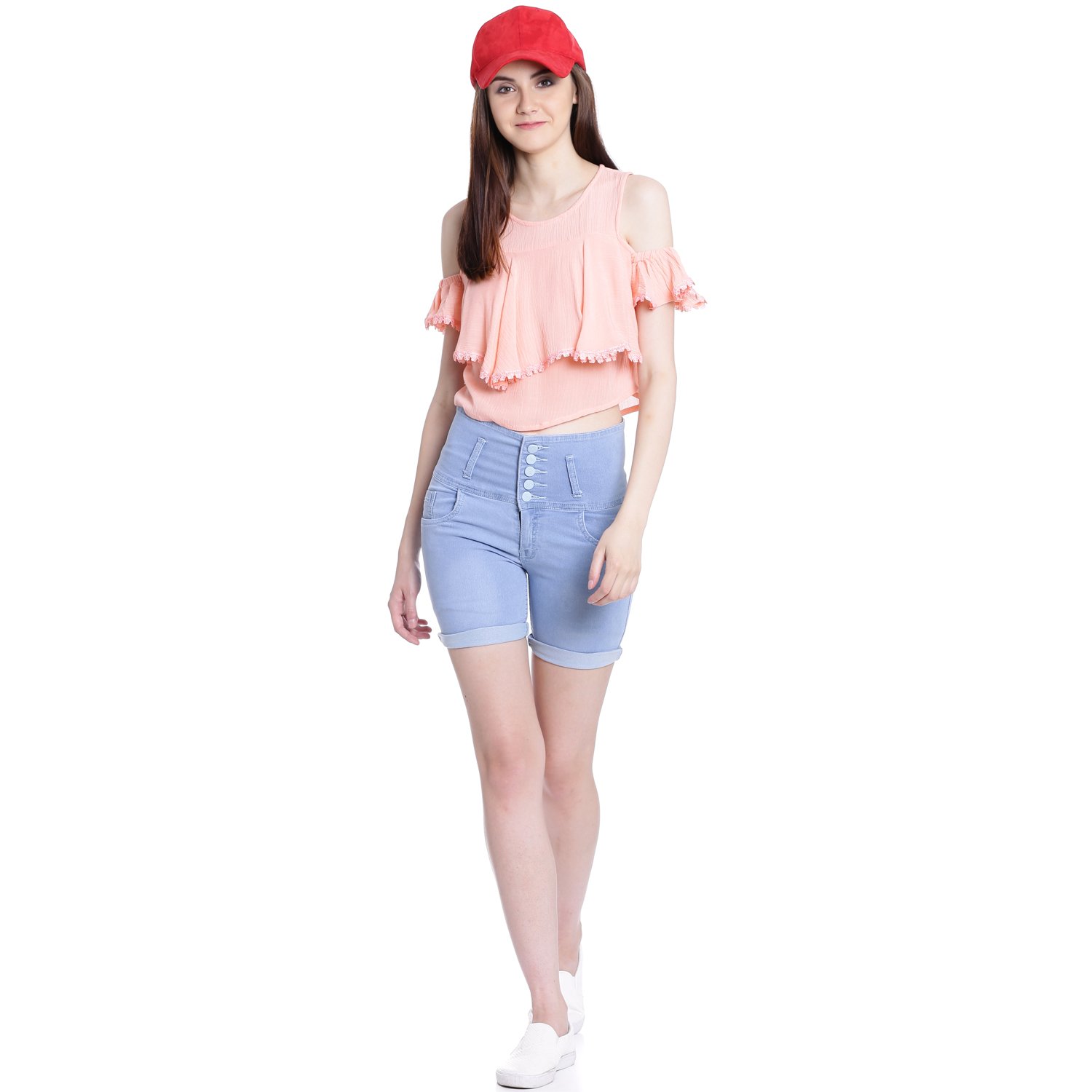 broadstar women denim ice blue short