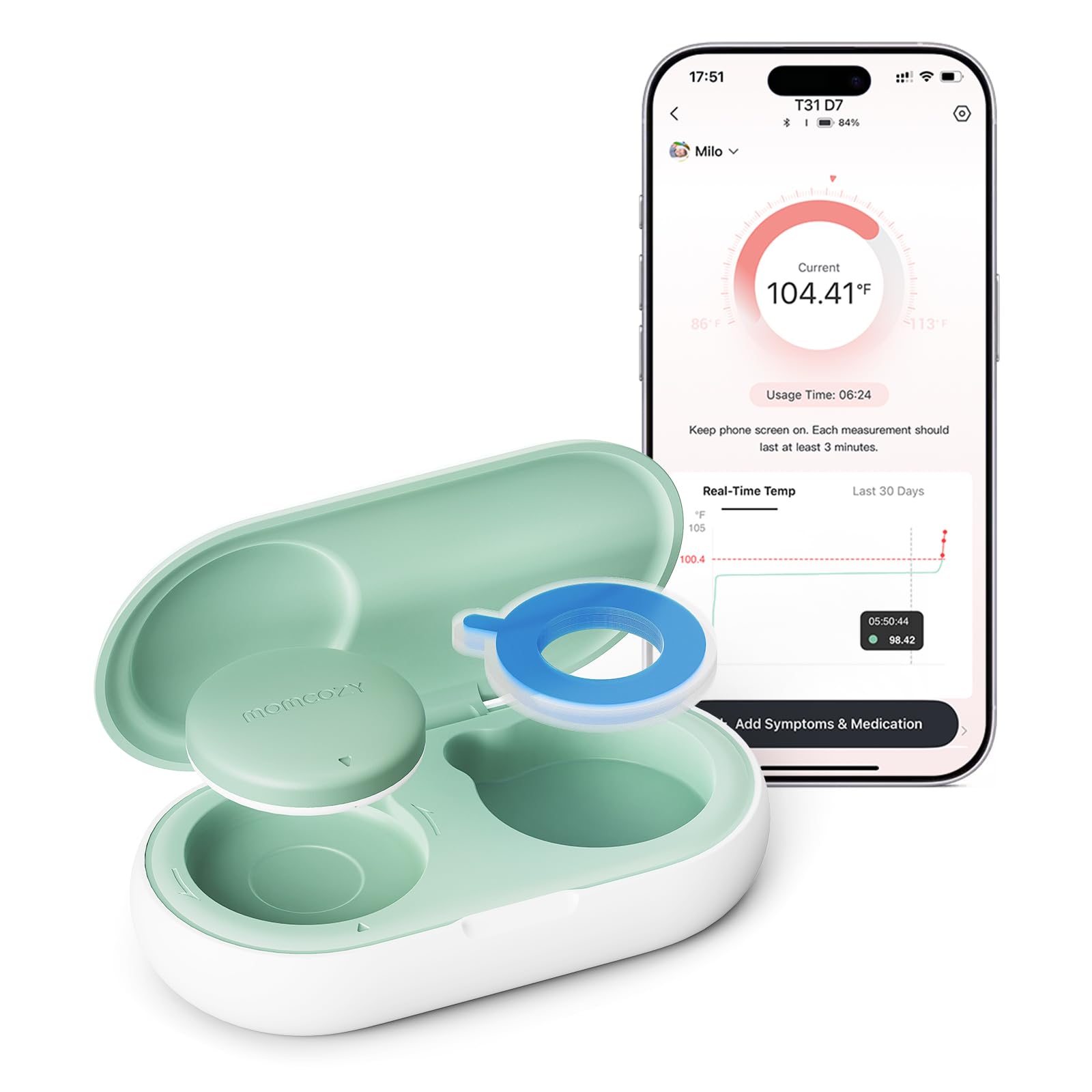 Photo 1 of *ONLY ONE* Momcozy Wearable Digital Thermometer for Baby, Medical-Grade Accurate Smart Thermometer, Instant Reads, APP Real-time Monitoring for Infants & Kids, Hypoallergenic 3M Stiker,Bluetooth, 180H Lasting