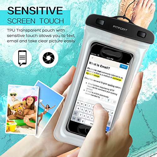 Floating Waterproof Case Phone Pouch -FITFORT Touch ID Fingerprints Available TPU Clear Dry Bag for iPhone X 8 7 6 Plus Samsung Galaxy Google Pixel HTC LG Sony (2-Pack)-Black&Crystal