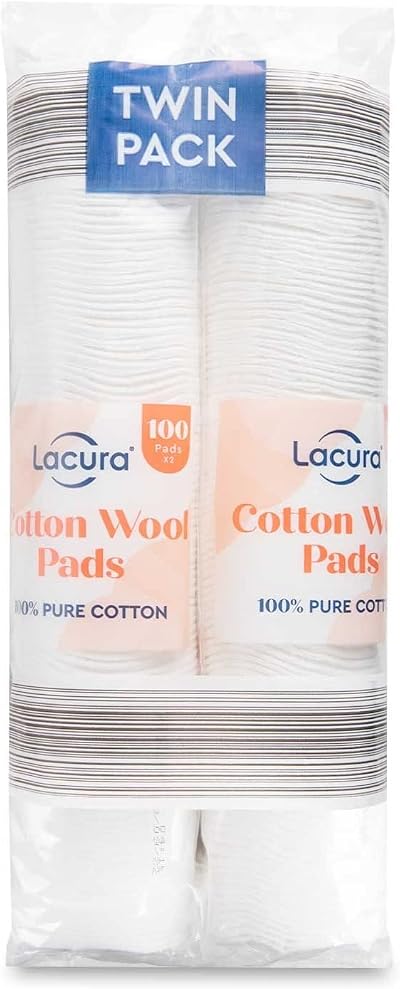 Lacura Pure Cotton Wool Pads 2 x 100 Twin Pack Non-Fleecing 100% Cotton