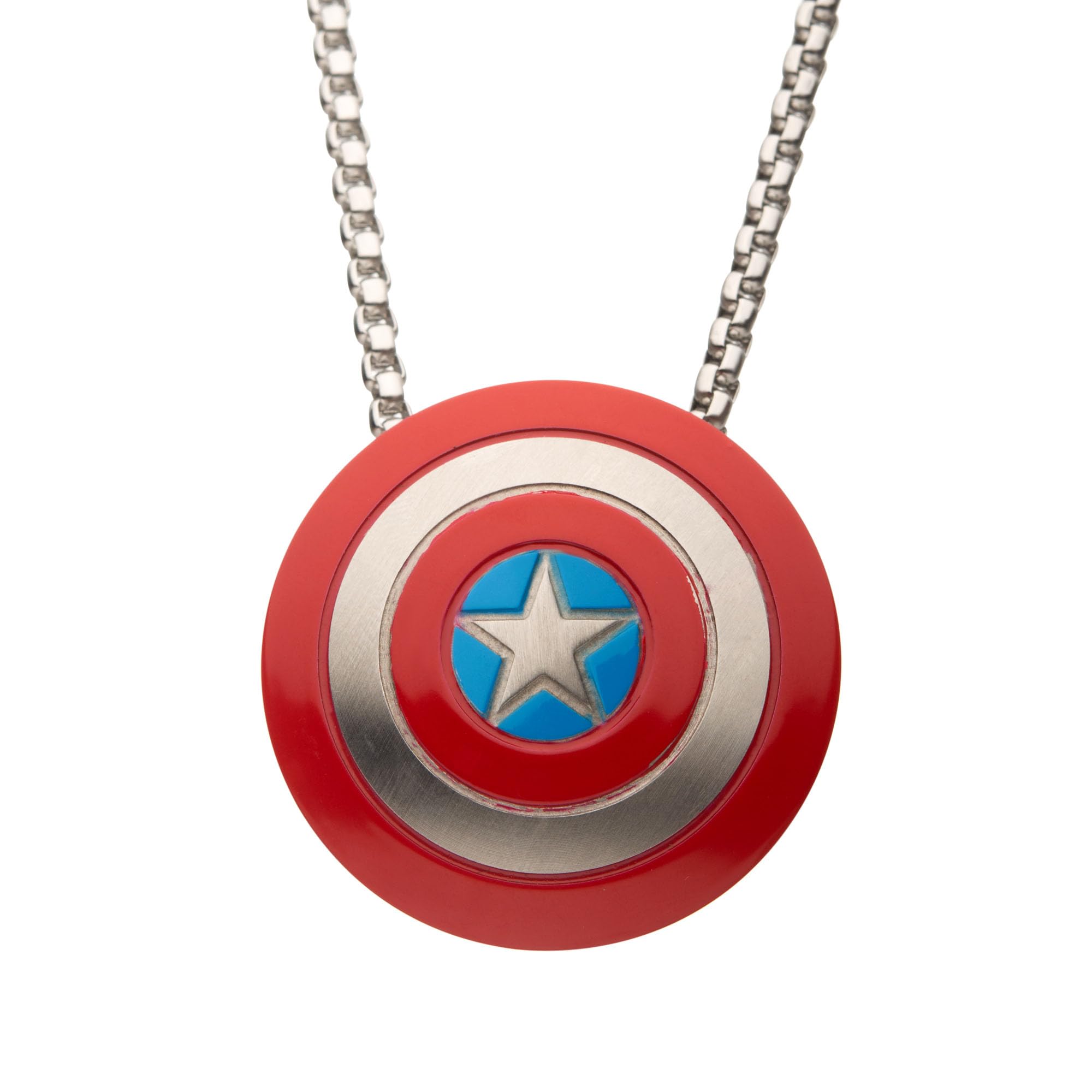 Marvel Comics Officially Licensed Hypoallergenic Stainless Steel Captain America Shield Chain Pendant Necklace, 16", One Size, Metal, No Gemstone