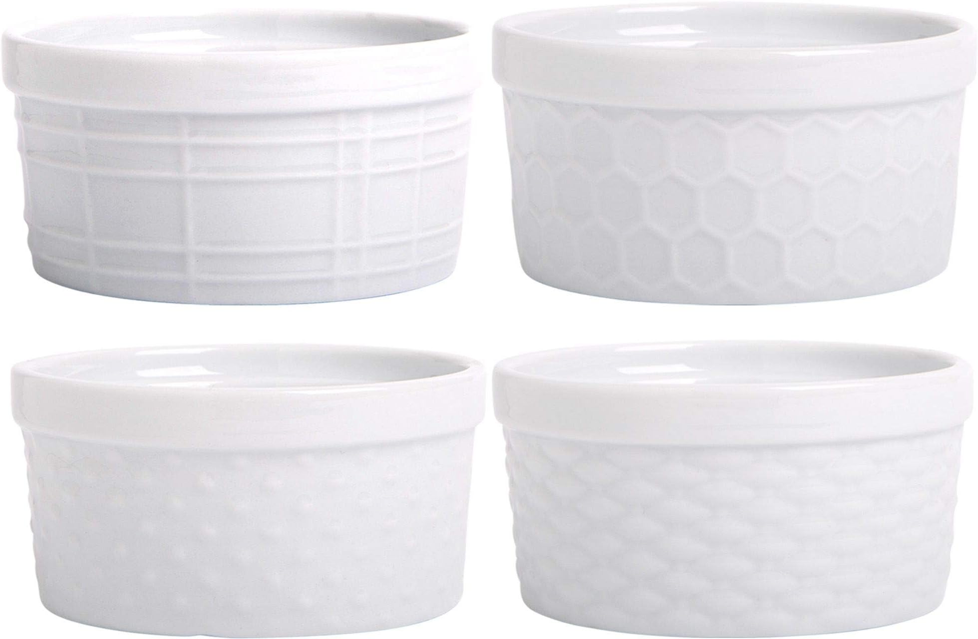 Palais Dinnerware Ramekins Collection Porcelain Soufle Dishes (8 Oz - Set of 4, White - Assorted Finish)