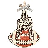 Football Player Ornament 2025, Sports Gifts for Boys, Teens, Men, Athletes, Sport Fan, Team Spirit, Unique Football Coach Gifts, Wooden Christmas Ornaments for Holiday Hanging Decor