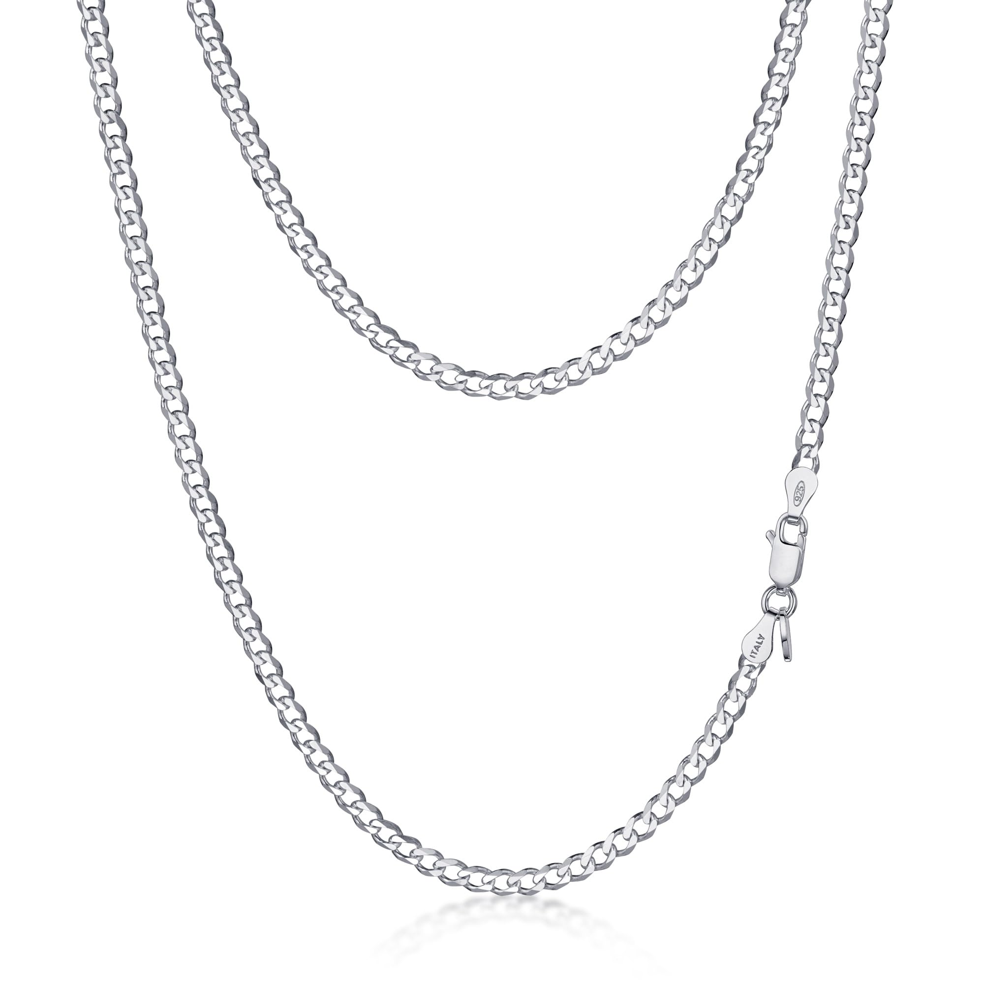 Amberta Solid 925 Sterling Silver Chunky Necklace for Women, Italian Cuban Chain Miami Link Statement Thick Curb Gift: 2.8 mm Silver Necklaces for Women 18 inch