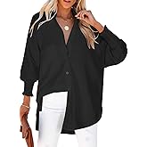 Womens Smocked Cuffed Striped Boyfriend Shirt Casual Collar Long Sleeve Oversized Button Down Blouse Tops with Pocket Shirred