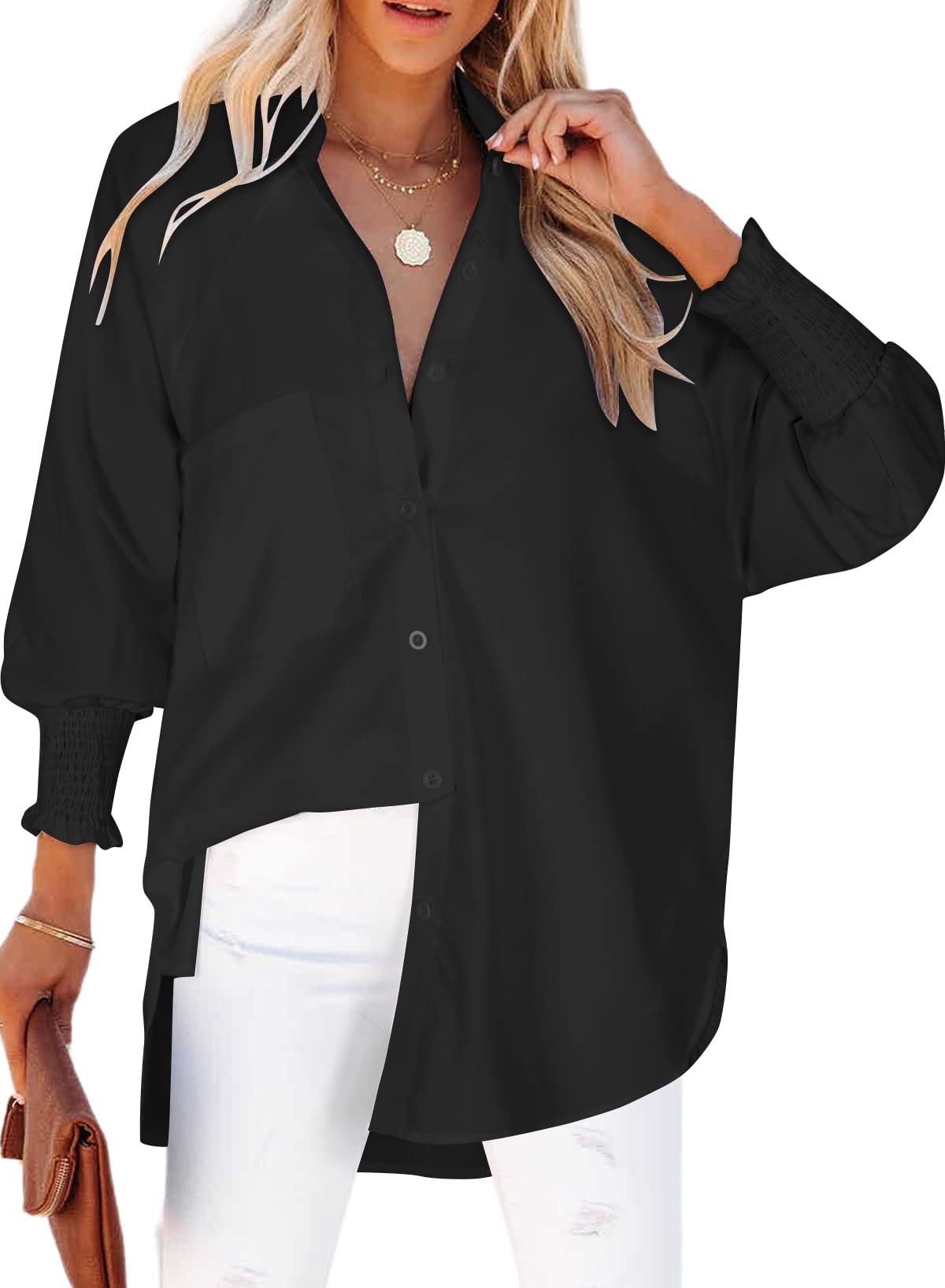 Solid Cuffed Short Sleeve Blouse