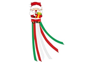 JREMREO 40 Inches Christmas Santa Windsock Decoration, Hanging Outdoor Holiday Decor with Santa Claus and Gift Design, Festive Winter-Themed Wind Sock Ornament for Garden, Patio, and Yard