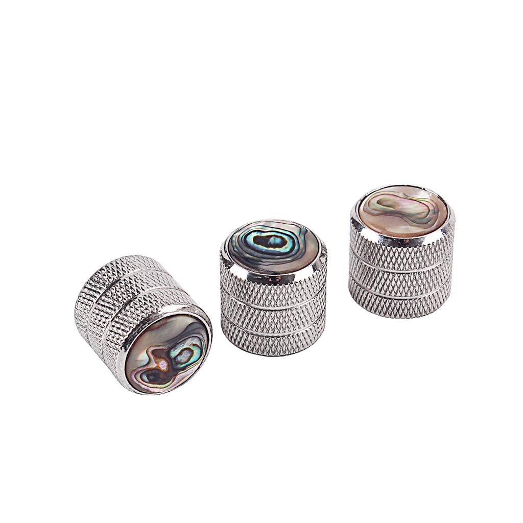 Alnicov Guitar Contral Knobs,Silver With Pearl Abalone Volume Tone Control Metal Knobs For Guitar Bass 3 Pack