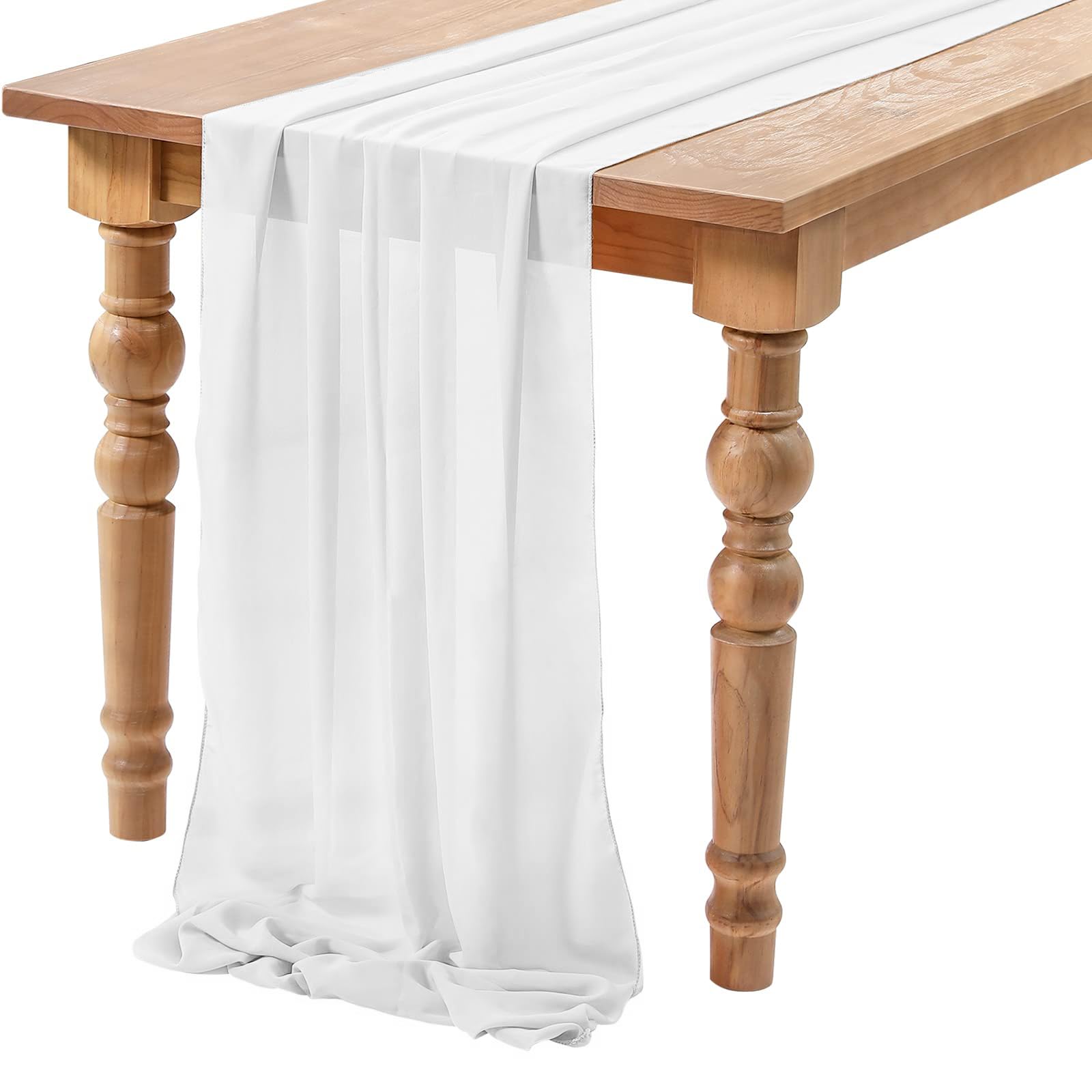 Chiffon Table Runner - White, Sheer Wedding & Party Decorations, 27x120 Inches Long, Tulle for Bridal & Baby Shower (B)