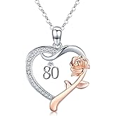 18 Year Old Girl Birthday Gifts / 10th/11th/12th/13th/15th/16th/17th/21th/30th/40th/ 50th/60th/70th/75th/80th/85th/90th/100th Birthday Gifts for Women Daughter 925 Sterling Silver Love Heart Rose Flower Pendant Necklace for Wife Mom Mothers Day Christmas Anniversary Graduation Jewelry