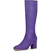 Allegra K Women's Side Zipper Chunky Heel Knee High Purple Boots 10 M US -