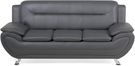 Beliani Canape 3 Places Leira Simili Cuir Gris Beliani