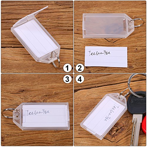 TecUnite 50 Pack White Plastic Key Tags with Split Ring Holder Label