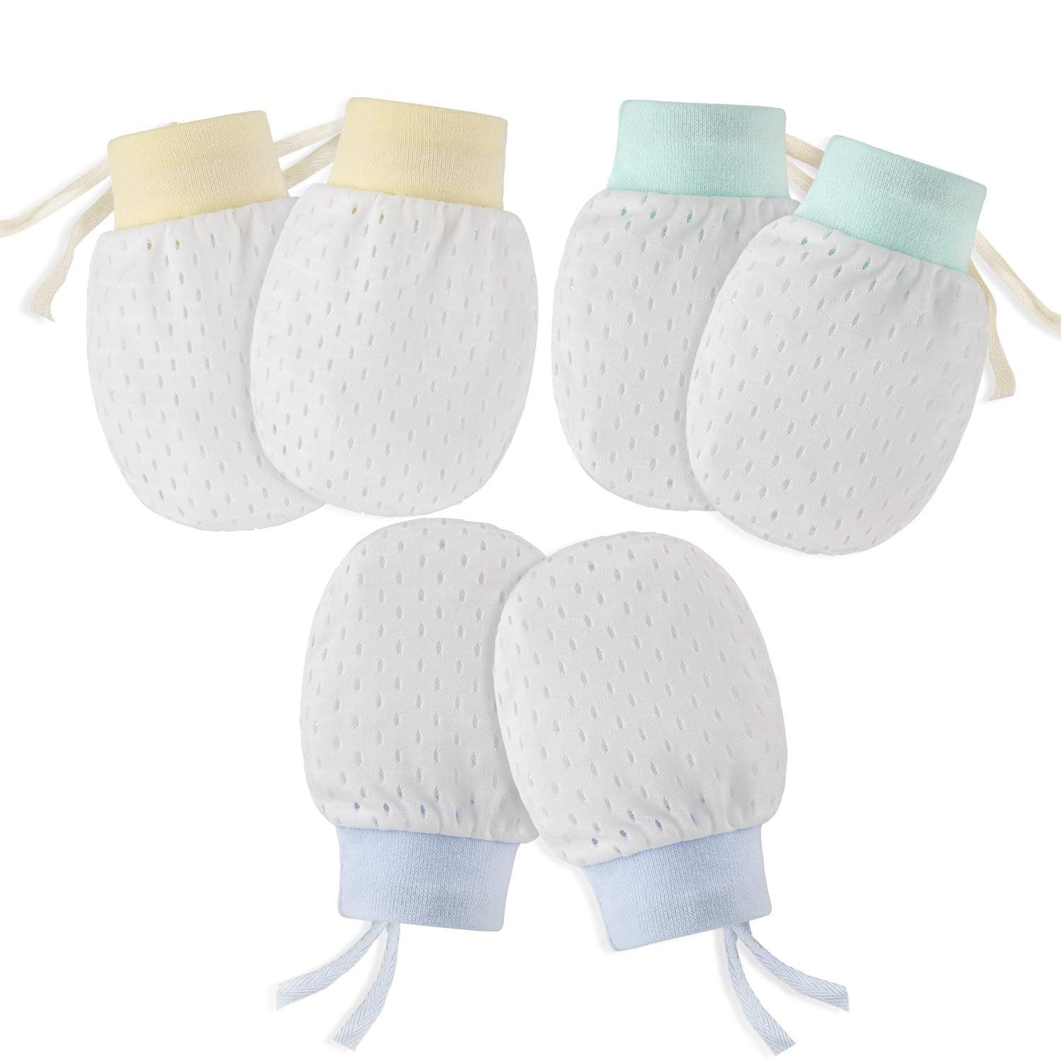 Hifot Newborn Baby Mittens No Scratch Mittens 3 Pair, Infant Toddler Boys Girls Soft Adjustable Anti Scratch Cotton Gloves Mittens for Baby Care