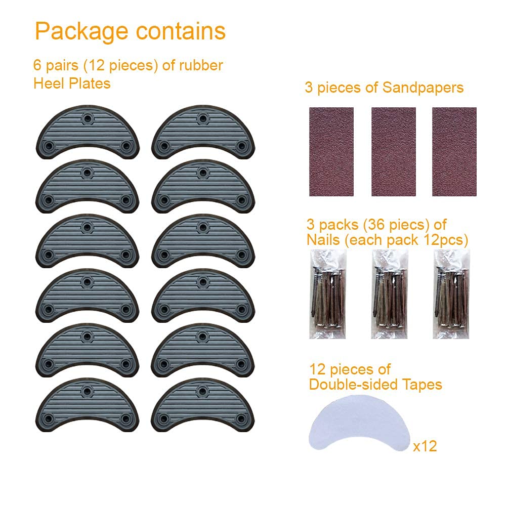Unikstep 6 Pairs Shoe Heel Plate Tap, Shoe Heel Side Worn Repair Rubber Patch, Replacement Kit