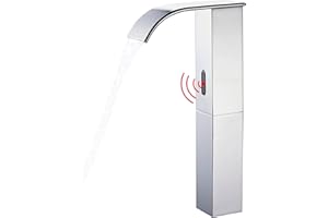 Gangang Bathroom Touchless Automatic Faucets Square Tall Body Motion Sensor Waterfall Sink Vessel Mixer Tap (High Chrome)