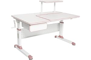 ApexDesk Height Adjustable Study Desk 43" w/Integrated Shelf & Drawer Little Soleil DX Series (Pink Desk Only)