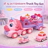 JQLM 5-in-1 Unicorn Truck Toy for Girls Pink Carrier Car with Music Lights view 2