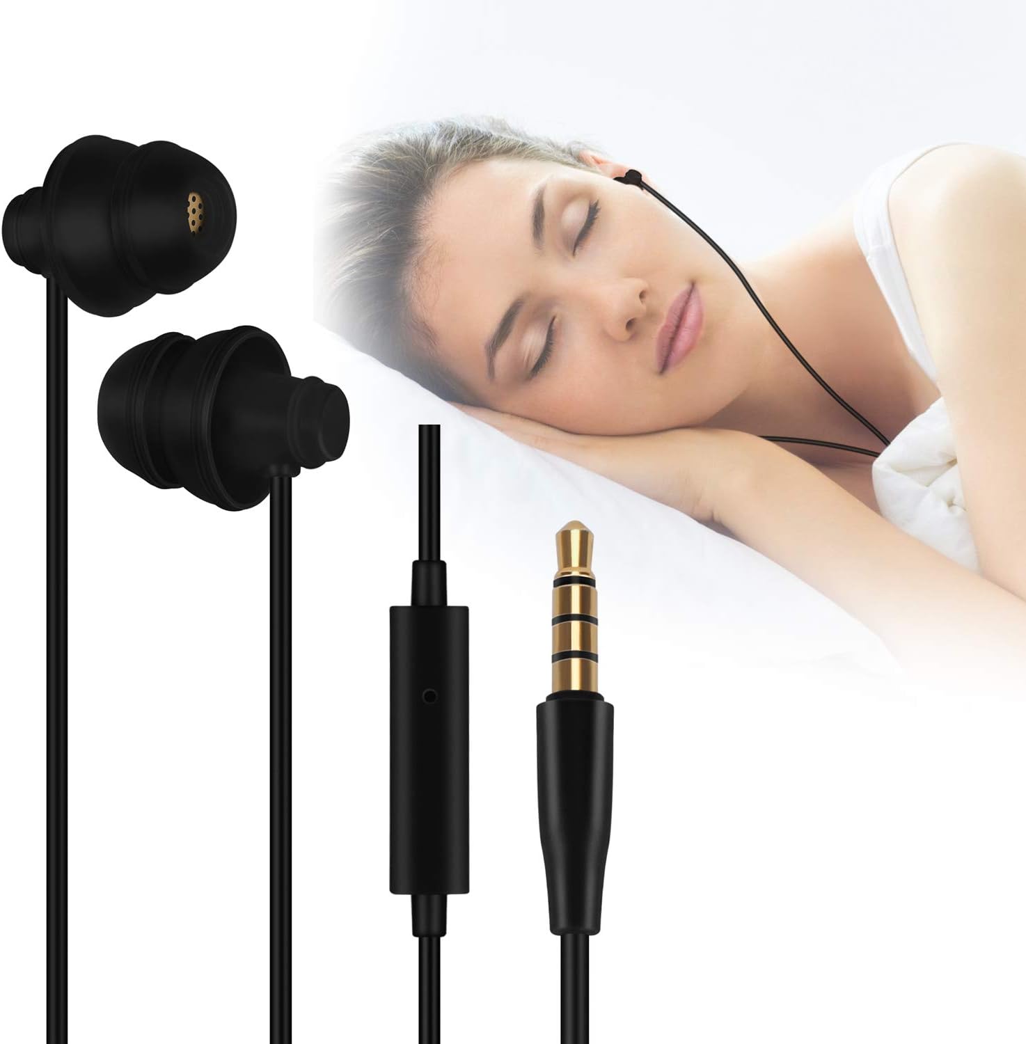 GOOJODOQ Sleeping Headphones In-line Control Soft In-ear Sleeping Earbuds for Insomnia, Side Sleeper, Relaxation Sports and Learning