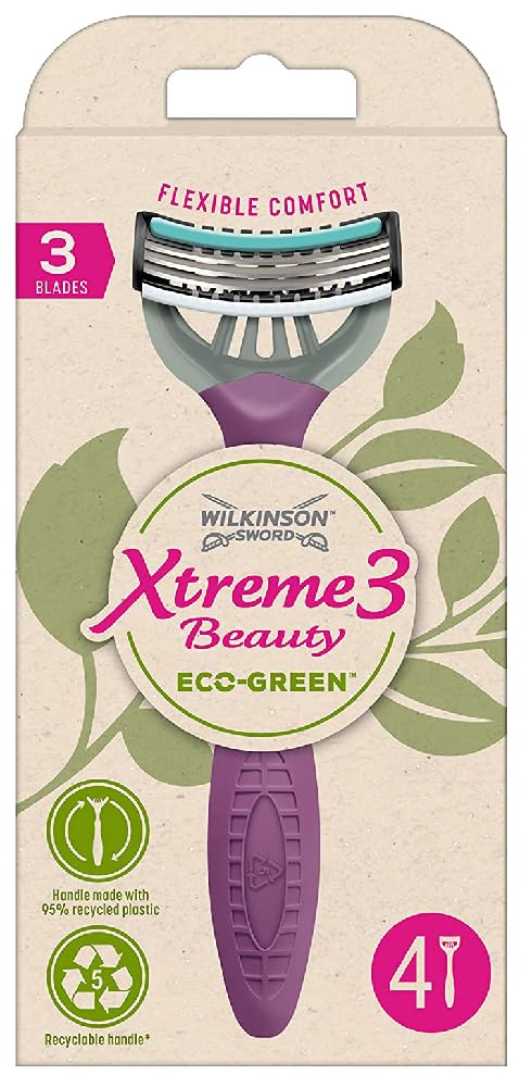 Wilkinson Sword - Xtreme 3 Beauty Eco Green X 4 - Disposable Razor for Women Ecosustainable and Recyclable - 70 g