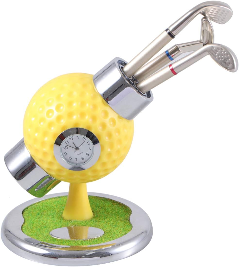 NUOBESTY Mini Desktop Golf Bag Pen Holder with Golf Pen Clock Pencil Container