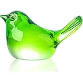 YWHL Handmade Crystal Green Bird Figurines, Animals Gifts for Birds Lovers Women Men, Art Glass Birds Collectible for Home Decor, Desk Table Home Office Decoration