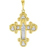Jewelry America 14K Yellow Gold Mother of God Virgin Mary with Jesus & Saints Orthodox Cross Pendant