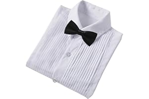 SHINFAN Boys' Formal Tuxedo Shirt Long Sleeve White Dress Shirts with Bow Tie