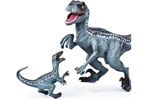 JR PARK 2Pcs Dinosaur Toys, 15.5″ Large Velociraptor Blue Dinosaur Action Figure, Realistic Dinosaurs Toys Gifts for Boys Girls, Birthday Gifts Christmas Decor