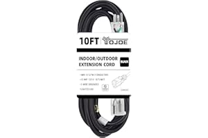 YOJOE 10 Foot Black Extension Cord, Lighted Outdoor 12/3 Cord, 12 Gauge 3 Prong SJTW Heavy Duty Christmas Light Extension Cord with 3 Prong Grounded Plug for Safety, UL Listed