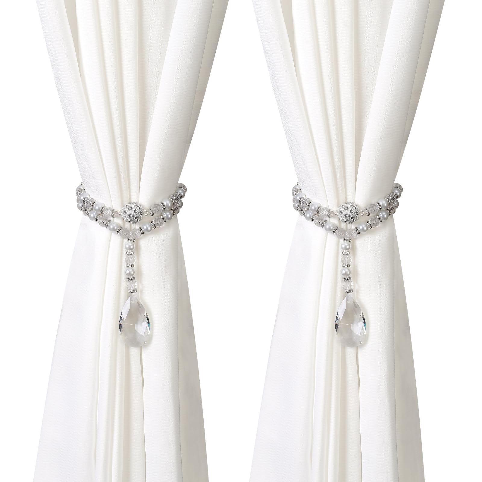 Photo 1 of SUQ I OME 1 Pair of Luxury Pearl Beaded Magnetic Curtain Tieback and Holdback Curtain Clips Curtain Buckle Curtain Holder Blingbling Curtain Holdbacks for Drapes (Crystal Mixed Pearl)