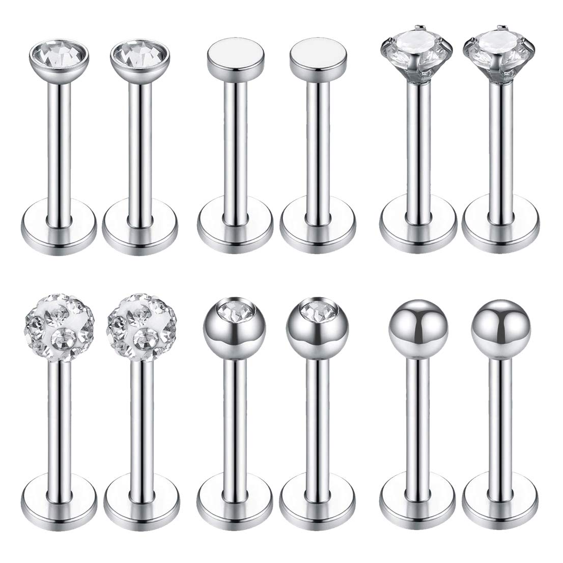 16G Labret Lip Rings, 3 mm 4 mm CZ Forward Helix Piercing, Stainless Steel Cartilage Tragus Ears, Monroe Piercing Jewellery for Women Men, Stainless Steel Cubic Zirconia, Cubic Zirconia, Stainless