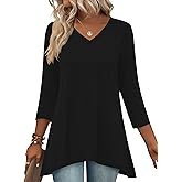 LUYAA 3/4 Length Sleeve Womens Tops V Neck Loose Fit Dressy Casual Blouse Flowy Shirts Plus Size Womens Clothing S-3XL