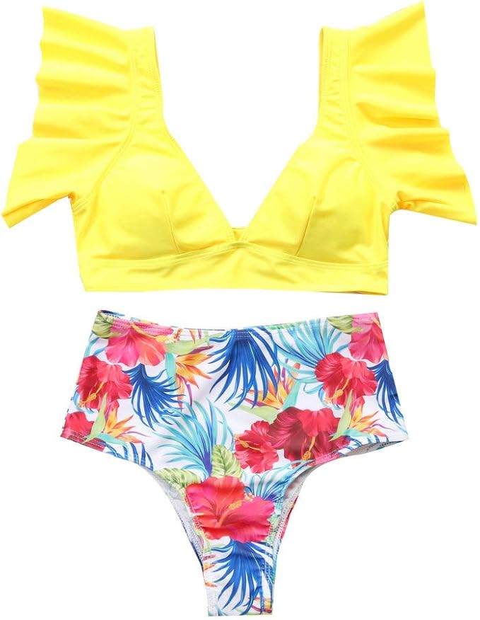 Women's High Waisted Bikini Set Ruffle Sleeve Two Piece
