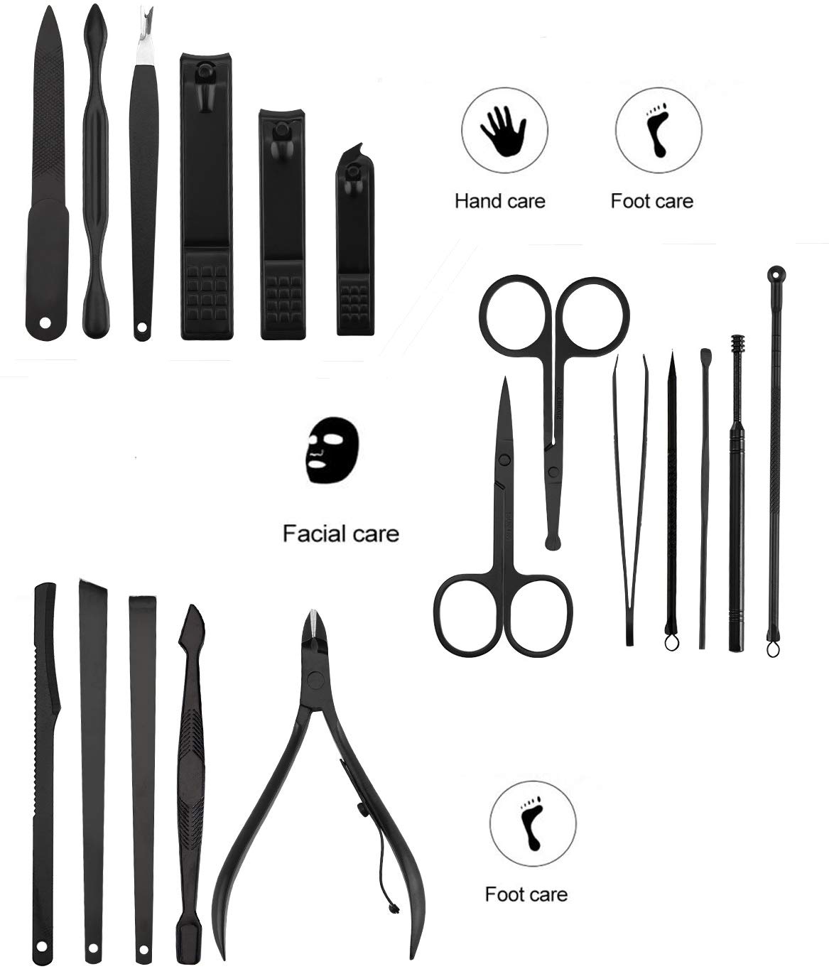 Manicure Set-18 in 1 Stainless Steel Nail Care Kit-Professional Pedicure Kit Nail Clipper Grooming Kit-Nail Scissors Set with Black Leather Travel Case, Best Gift for Man and Women (Black&Red 18 In 1) : Beauty