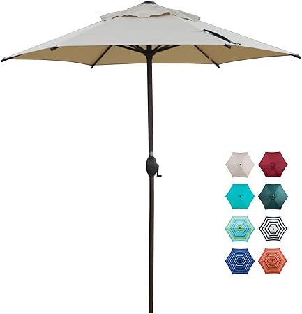 Abba Patio 7 1 2 Ft Round Outdoor Market Patio Umbrella With Push Button Tilt And Crank Lift Beige Amazon Ca Patio Lawn Garden