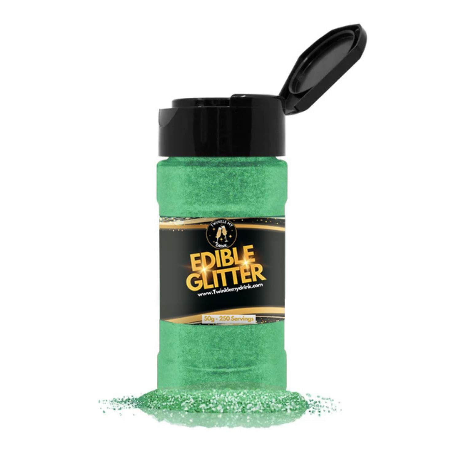 Twinkle my Drink Bulk 50g 250 Servings | Green Edible Glitter for Drinks & Cakes | Shaker Style Bottle Designed for Bars & Cafes | Restaurant Cocktail Accessories | E171 Free | Green