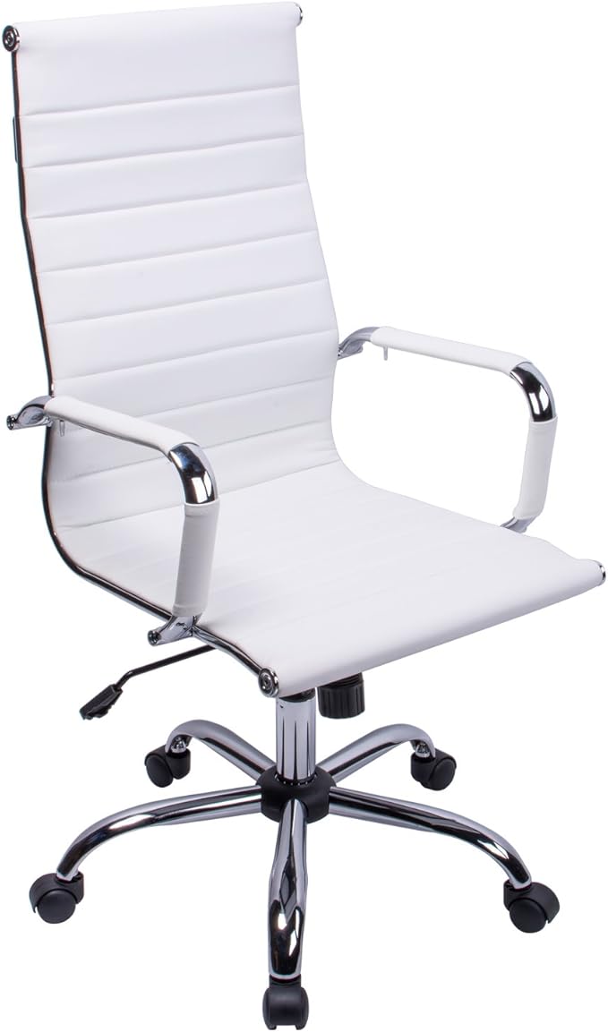 High Curved Back PU Leather White Home Office Chair Executive Computer