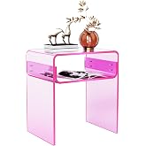 solaround Clear Acrylic End Table 2-Tier Bedside nightstand for Living Room Bedroom Home Decor (Pink)